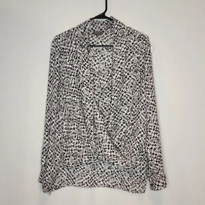Vince Camuto Medium Long Sleeve Wrap Blouse Grey, Black & White